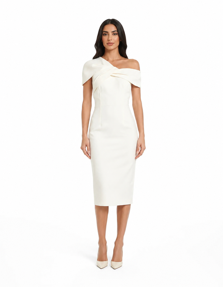 Asymmetric Draped Midi Dress – IVELLE