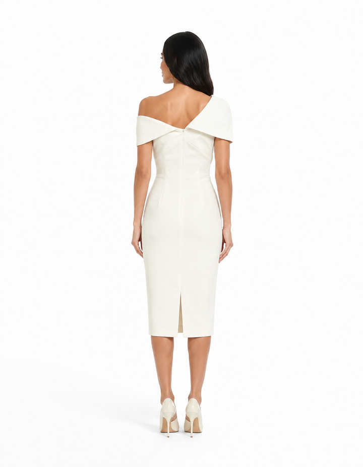 Asymmetric Draped Midi Dress – IVELLE
