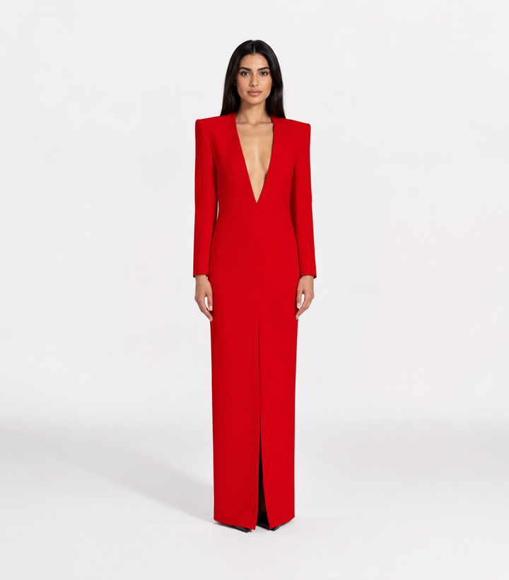 Deep V-Neck Long Sleeve Maxi Dress – SCARLETA