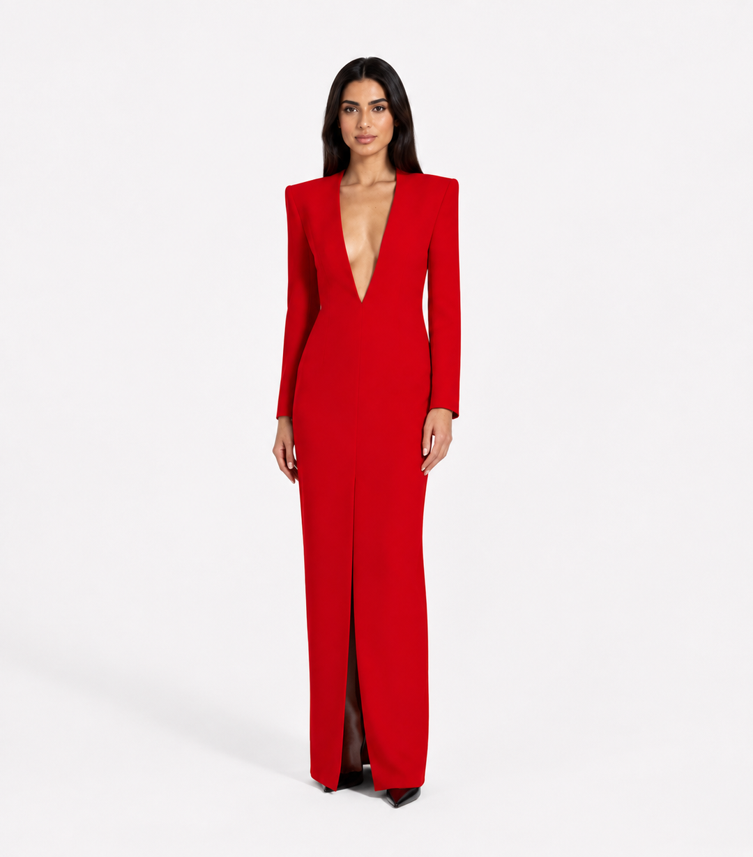 Deep V-Neck Long Sleeve Maxi Dress – SCARLETA