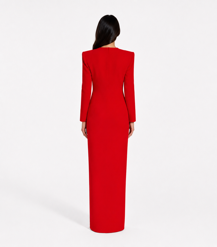 Deep V-Neck Long Sleeve Maxi Dress – SCARLETA