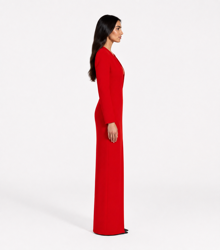 Deep V-Neck Long Sleeve Maxi Dress – SCARLETA