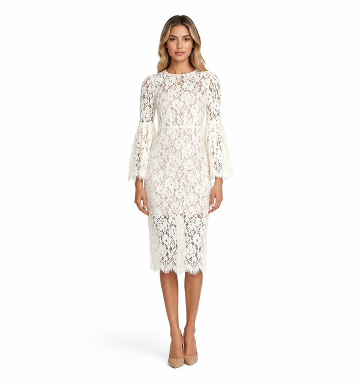 Floral Lace Bell Sleeve Midi Dress – LACERA