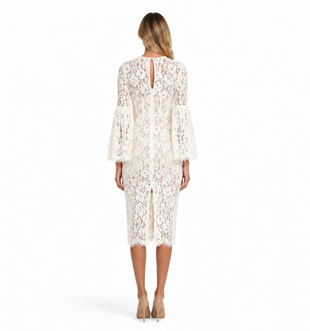 Floral Lace Bell Sleeve Midi Dress – LACERA
