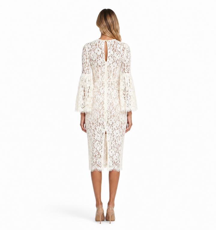 Floral Lace Bell Sleeve Midi Dress – LACERA