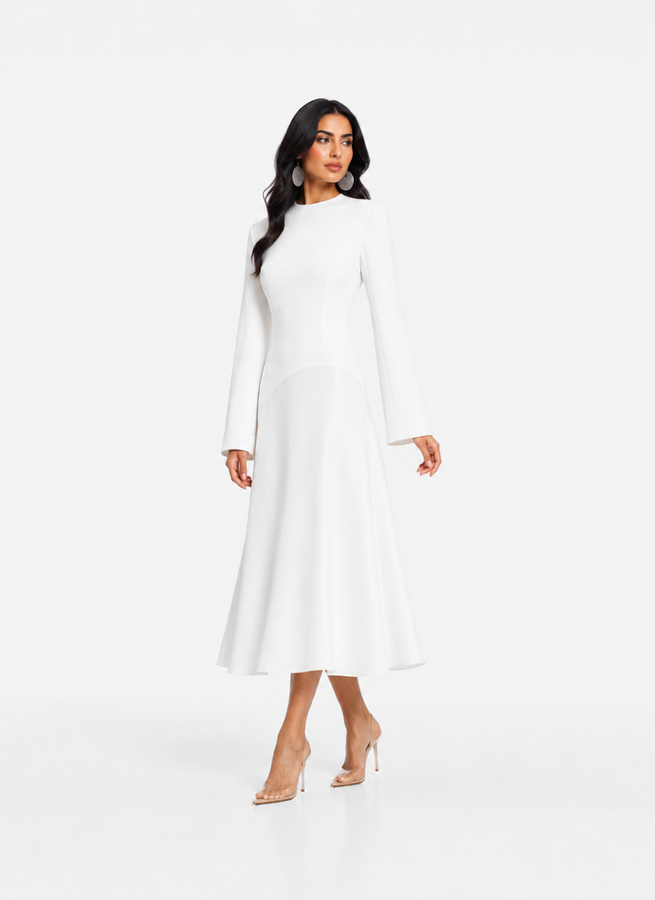 Long Sleeve Asymmetric Midi Dress – BLUSHIA