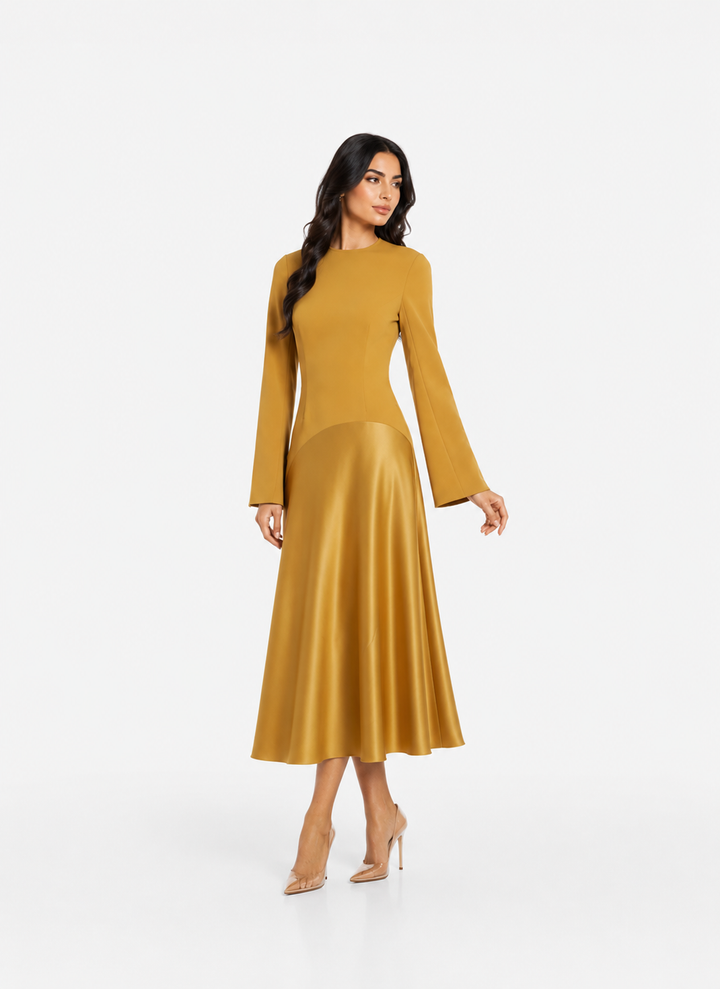 Long Sleeve Asymmetric Midi Dress – BLUSHIA