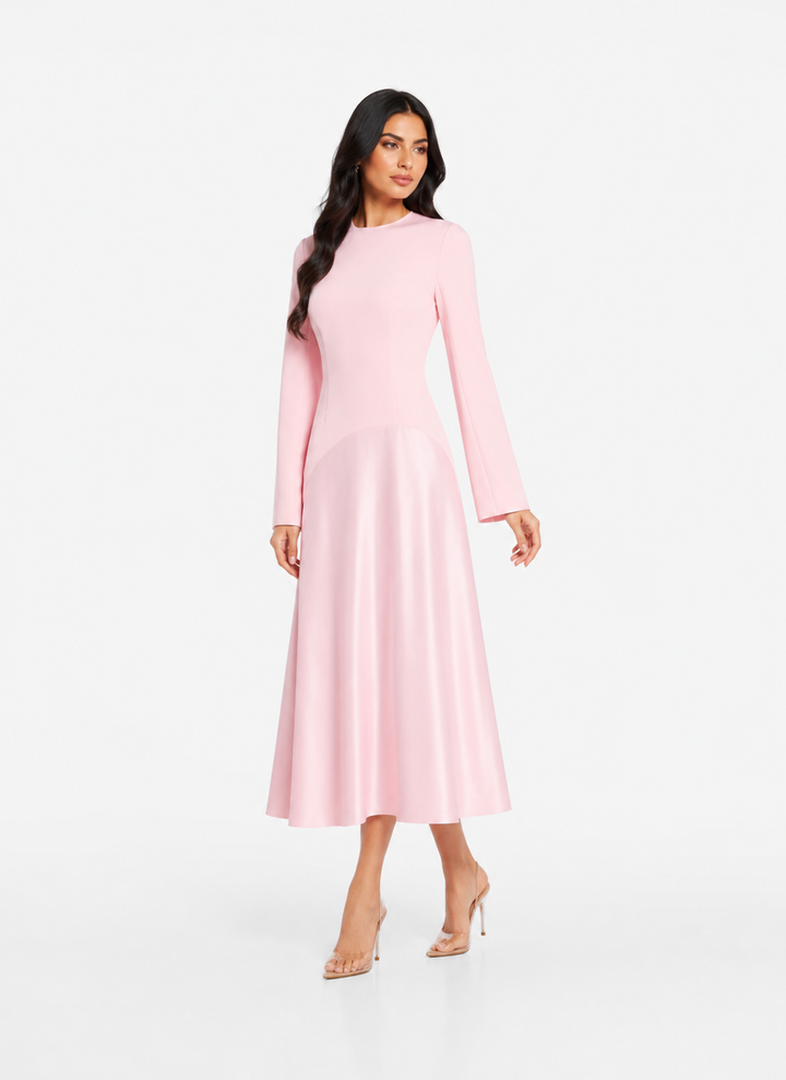 Long Sleeve Asymmetric Midi Dress – BLUSHIA