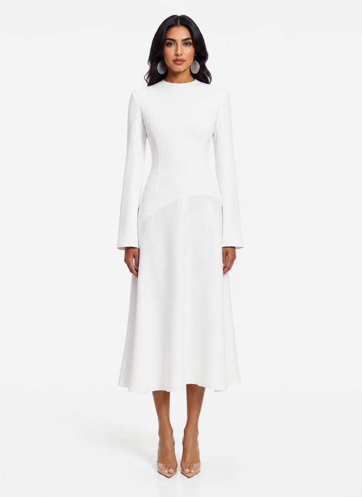 Long Sleeve Asymmetric Midi Dress – BLUSHIA