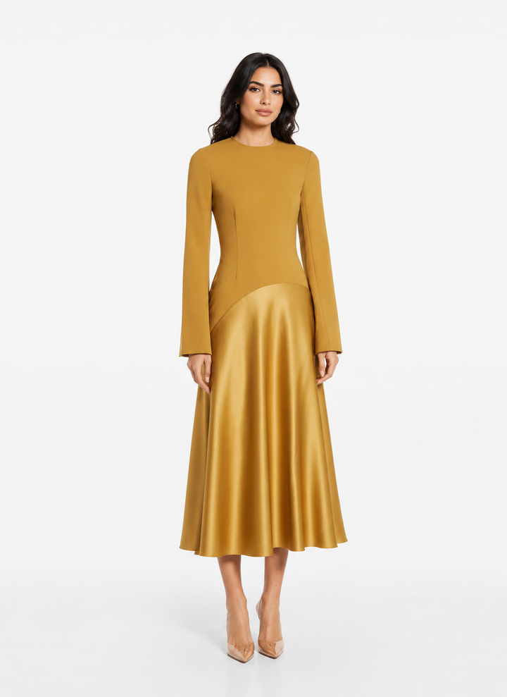 Long Sleeve Asymmetric Midi Dress – BLUSHIA