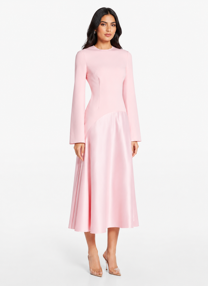 Long Sleeve Asymmetric Midi Dress – BLUSHIA
