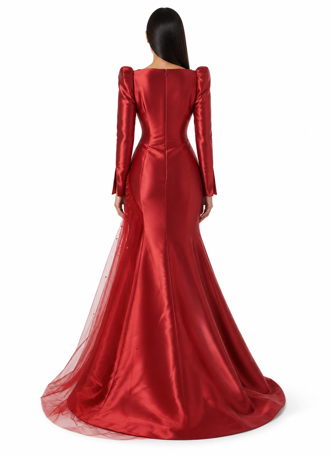 Floral Tulle Mermaid Gown - Scarlet