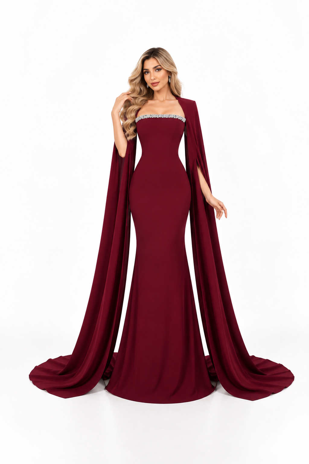 Crystal Cape Mermaid Gown - Midnight