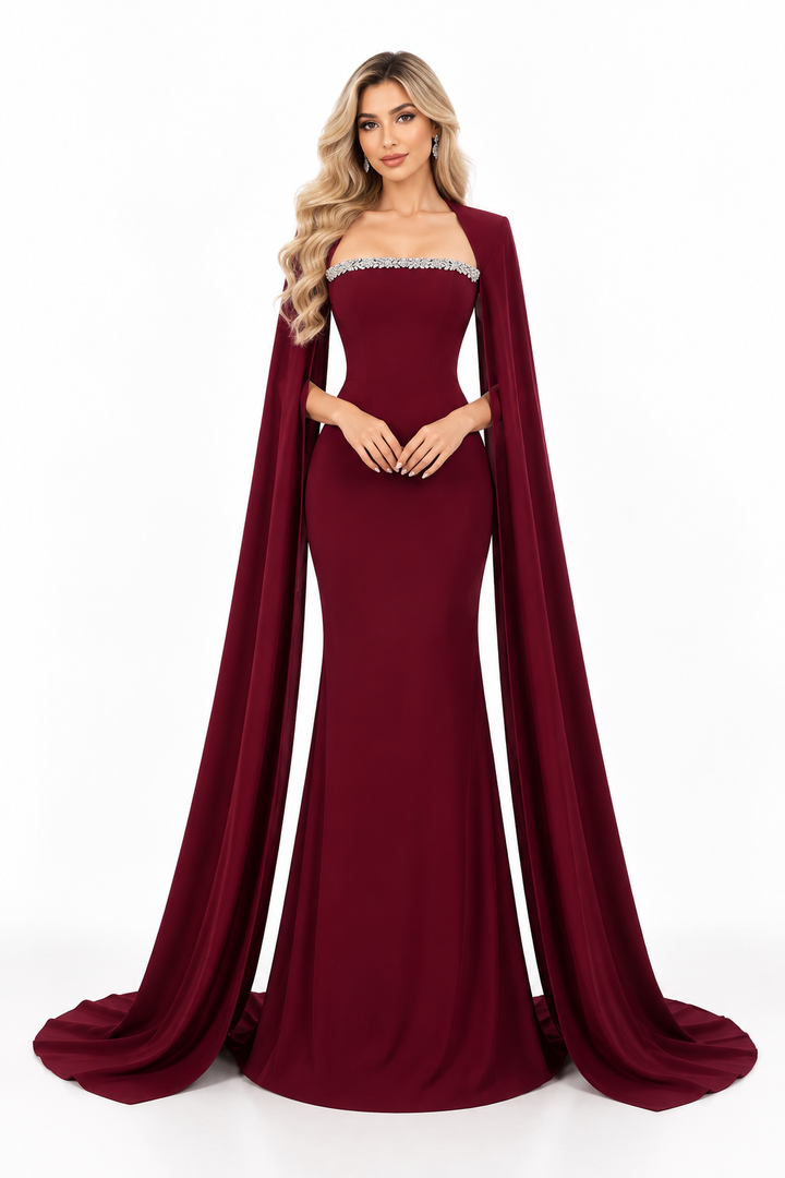 Crystal Cape Mermaid Gown - Midnight