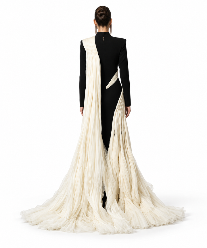 Contrast Draped Column Gown - Monochrome