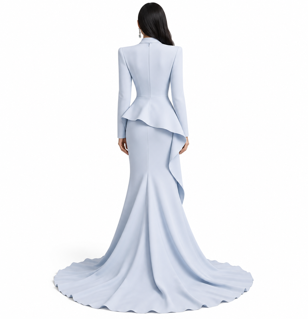 Draped Peplum Mermaid Gown - Celeste