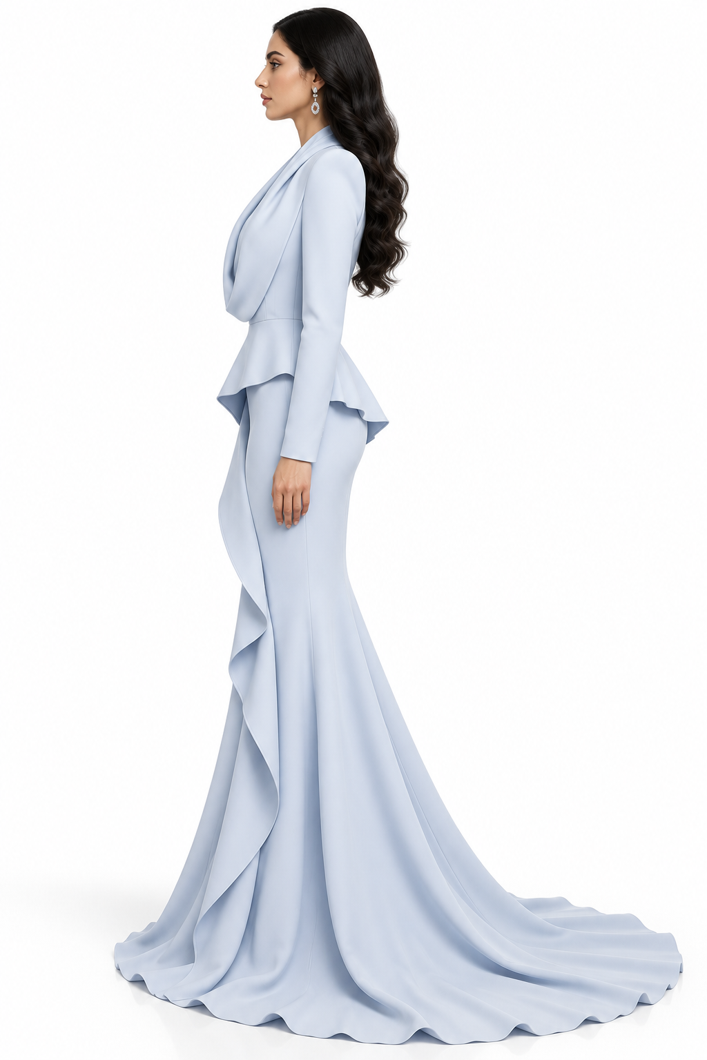 Draped Peplum Mermaid Gown - Celeste