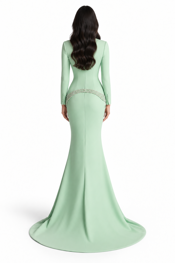 Crystal Trim Column Gown - Mint