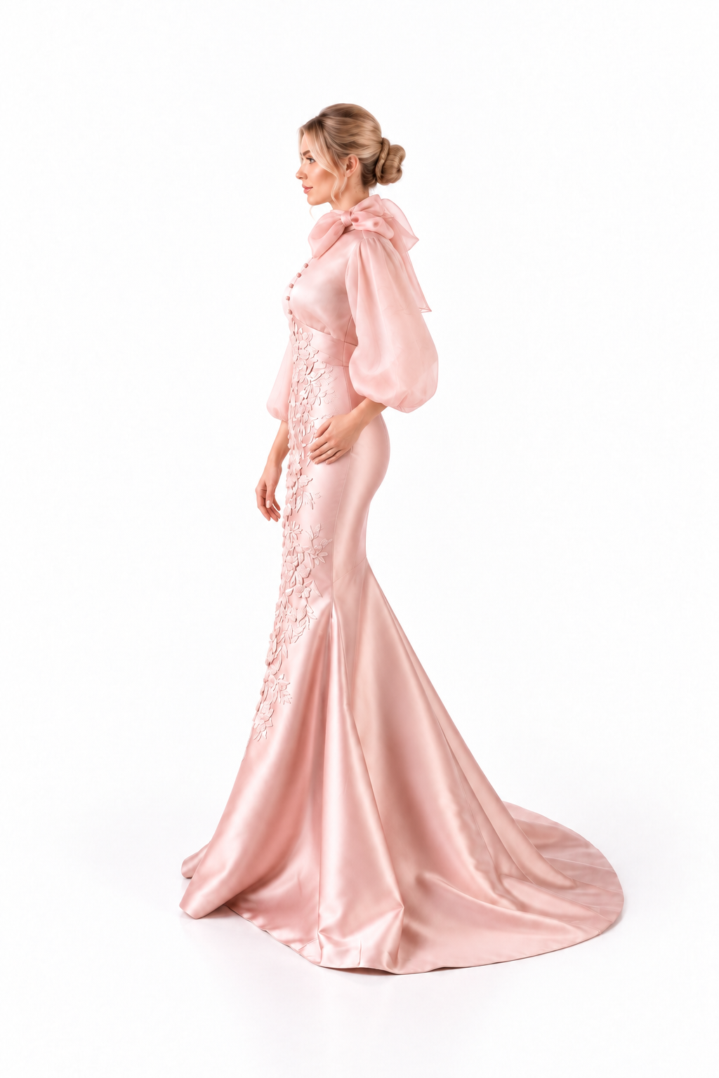 Floral Lace Mermaid Gown - Blush