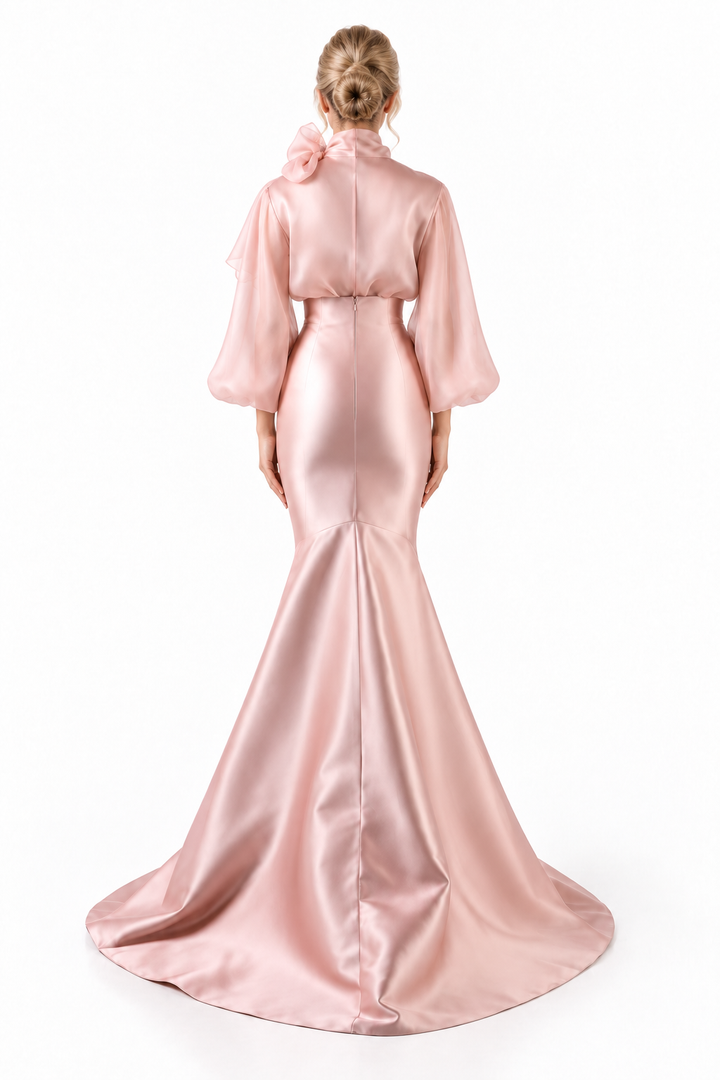 Floral Lace Mermaid Gown - Blush