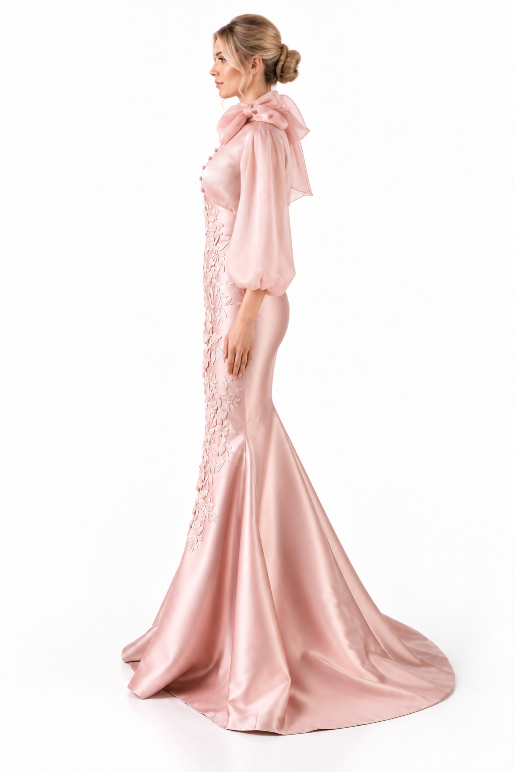Floral Lace Mermaid Gown - Blush