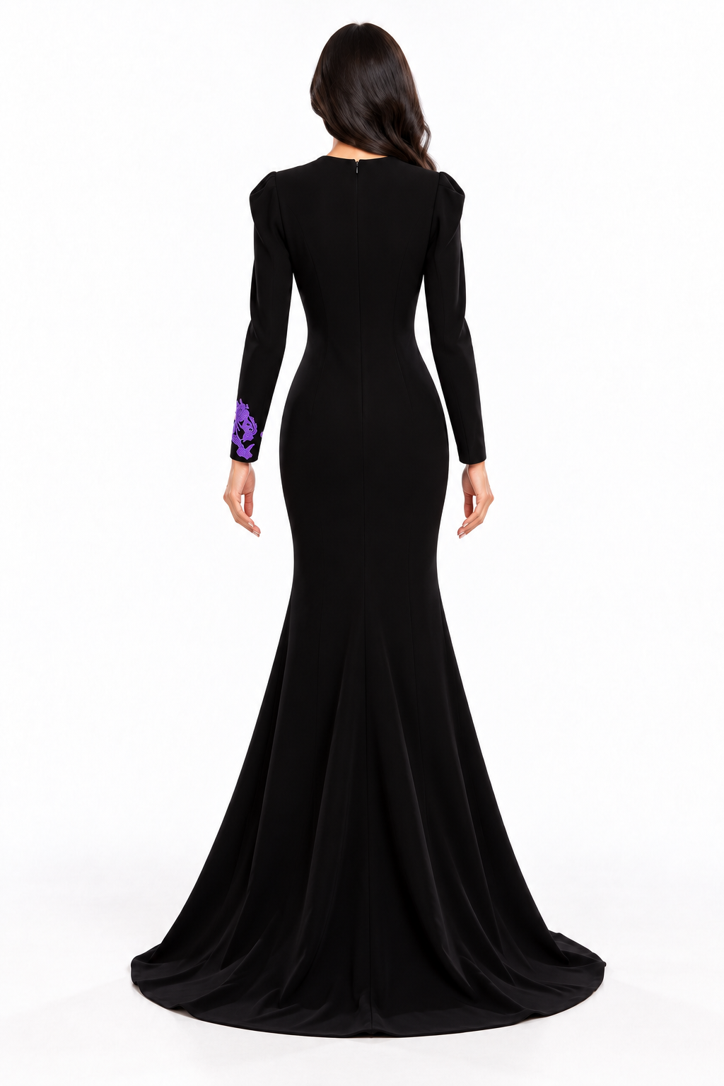 Floral Appliqué Slit Gown - Violet