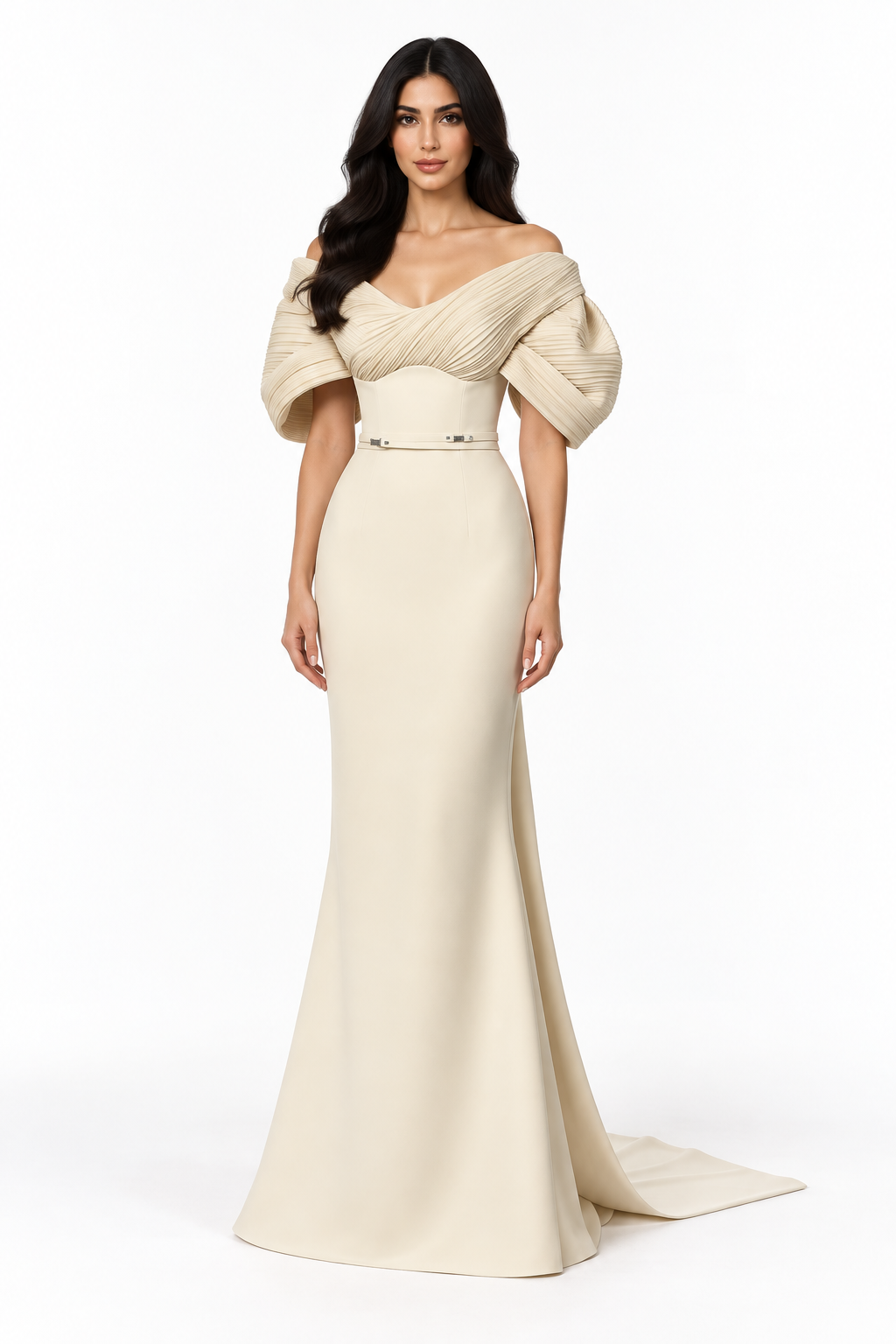 Pleated Sculptural Gown - Ivory