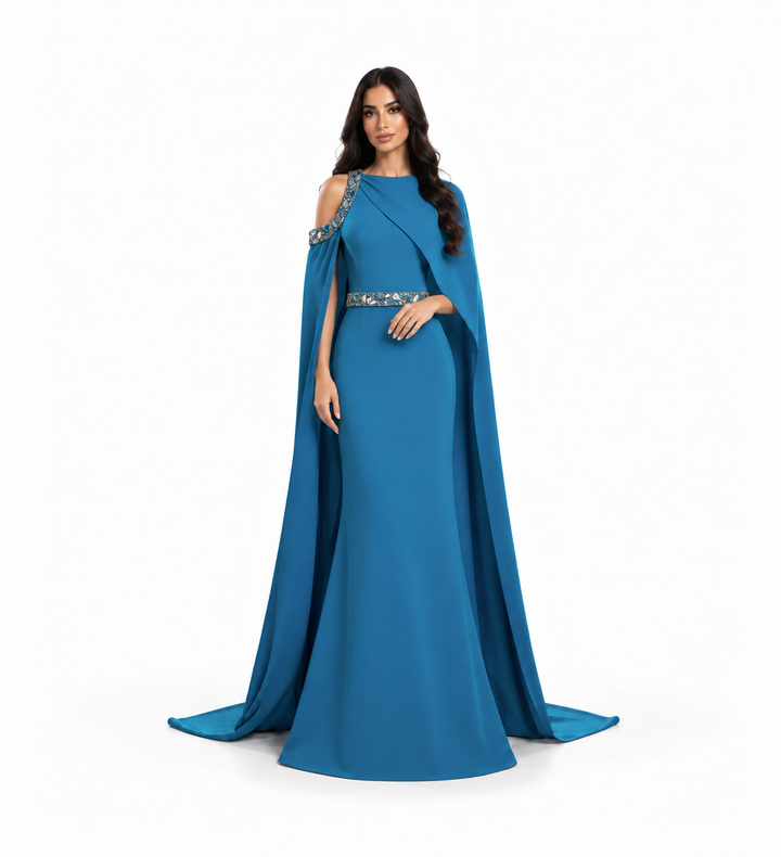 Crystal Cape Gown - Azure