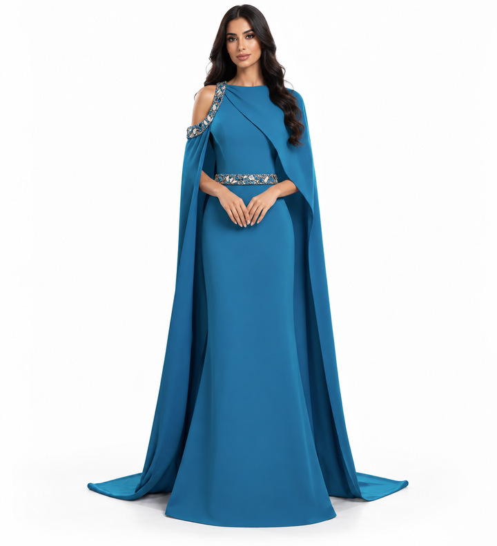 Crystal Cape Gown - Azure