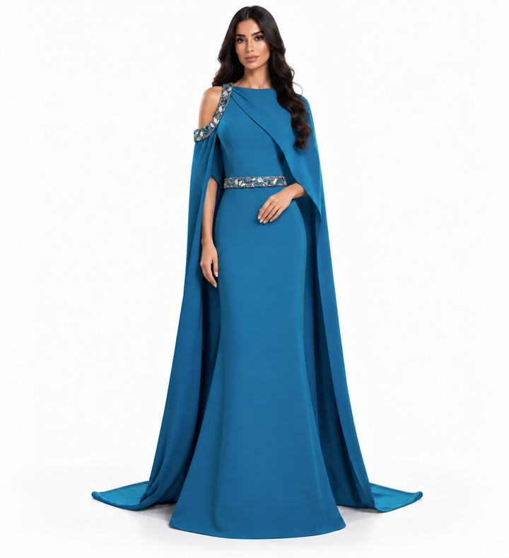 Crystal Cape Gown - Azure
