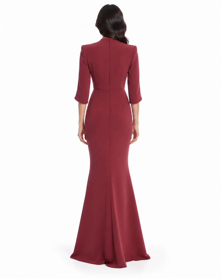 Embellished V-Neck Mermaid Gown - Ruby