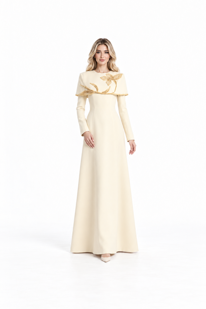 Embroidered Cape Gown - Aurelia
