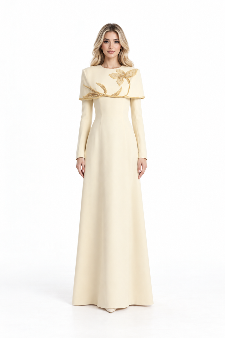 Embroidered Cape Gown - Aurelia