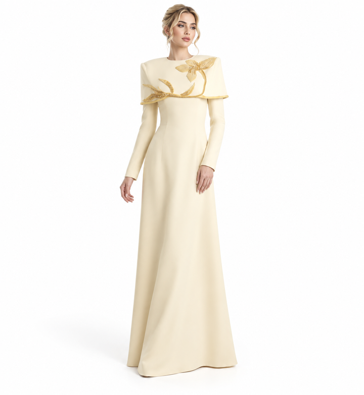 Embroidered Cape Gown - Aurelia