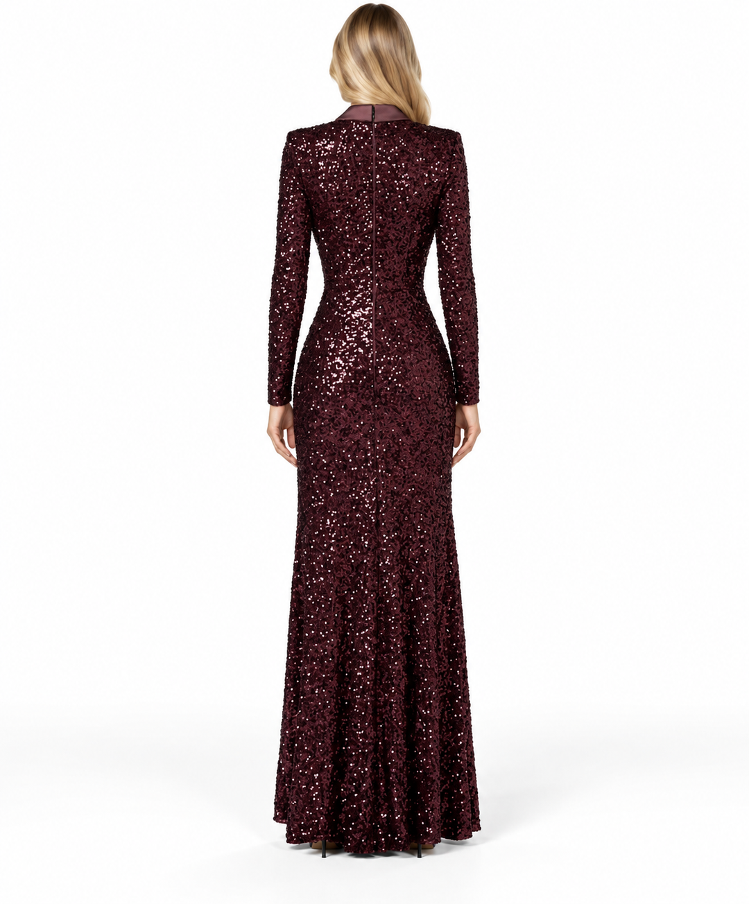 Sequin Tuxedo Gown - Bordeaux