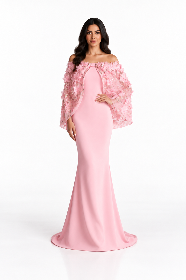 Floral Cape Gown - Rosalie