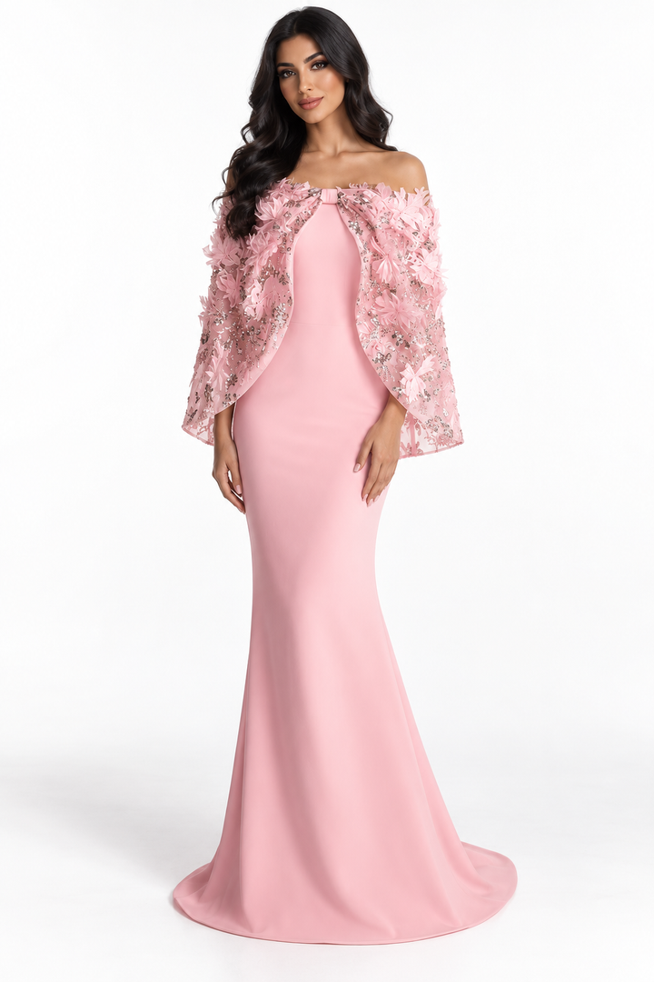 Floral Cape Gown - Rosalie