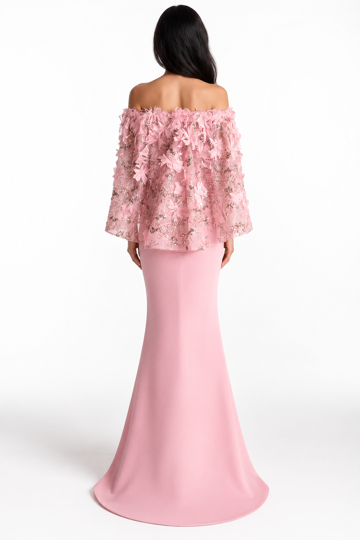 Floral Cape Gown - Rosalie