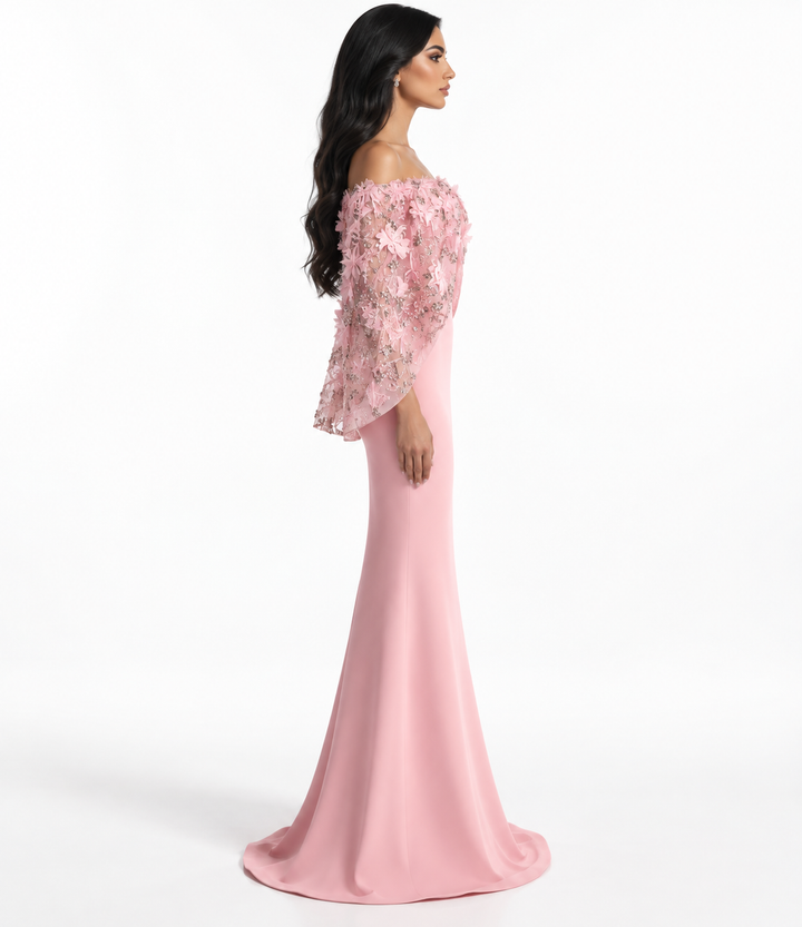 Floral Cape Gown - Rosalie