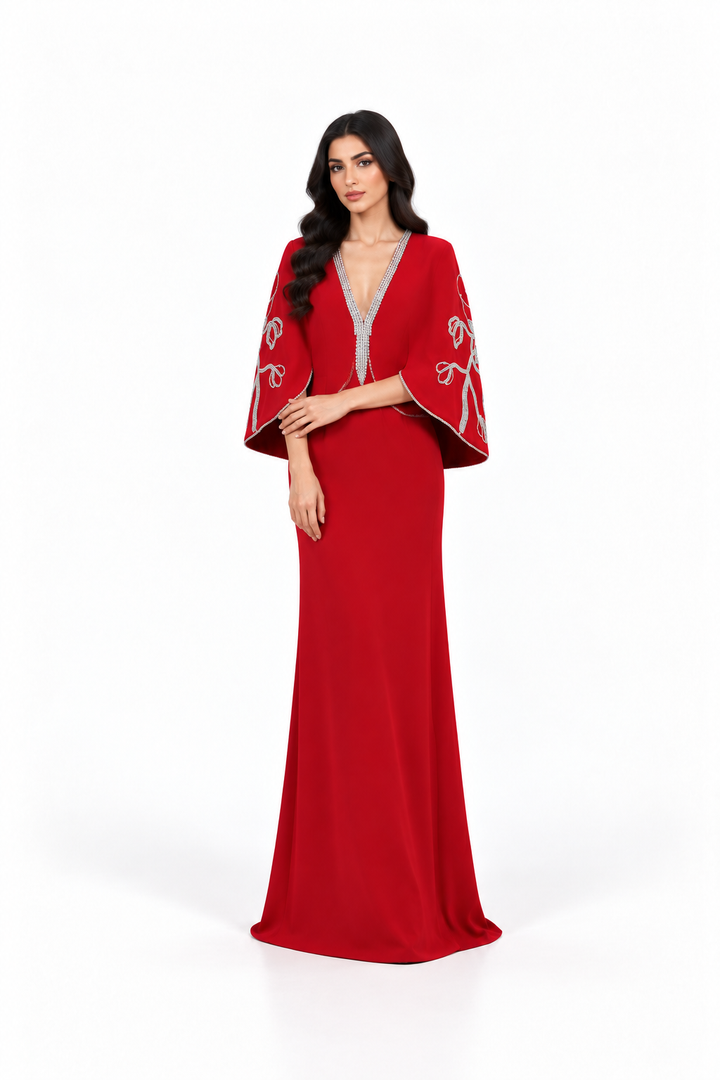 Embellished Cape Gown - Scarlett