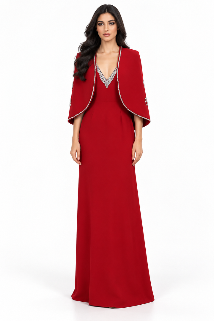 Embellished Cape Gown - Scarlett