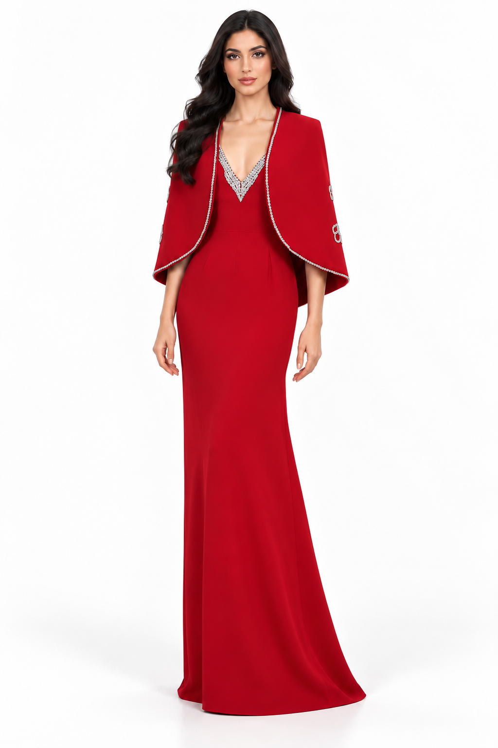 Embellished Cape Gown - Scarlett
