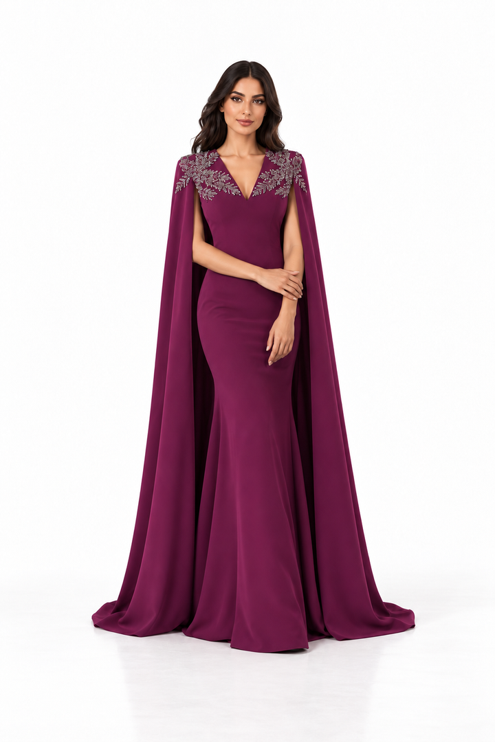 Embellished Cape Gown - Amethyst