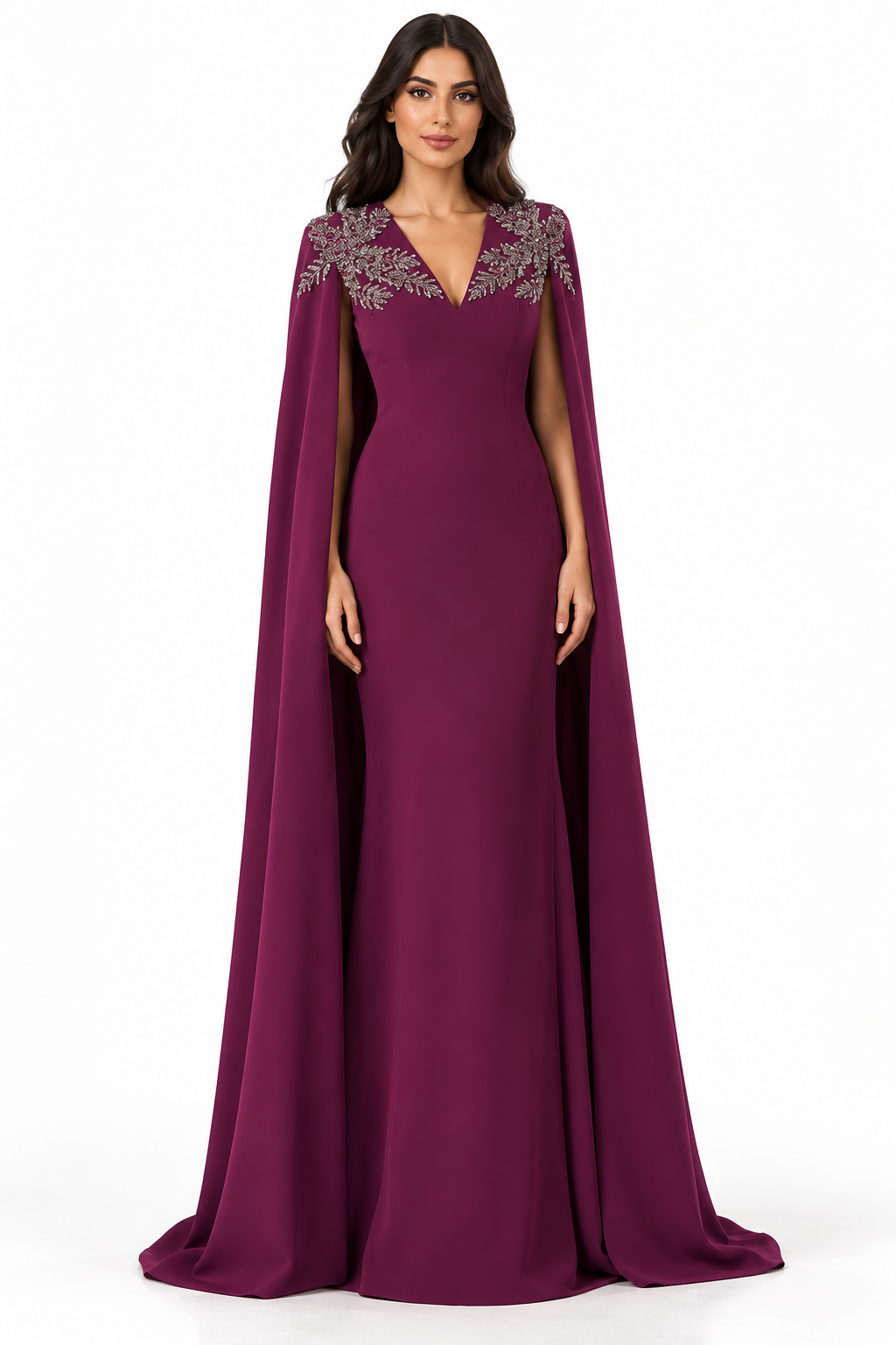 Embellished Cape Gown - Amethyst