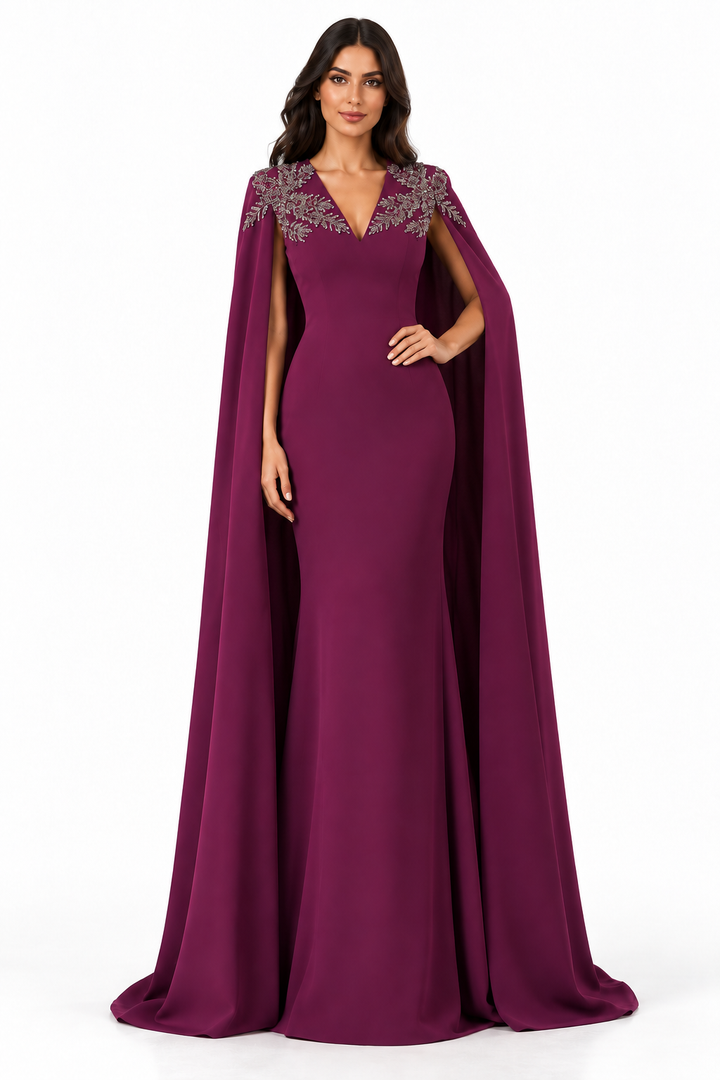 Embellished Cape Gown - Amethyst