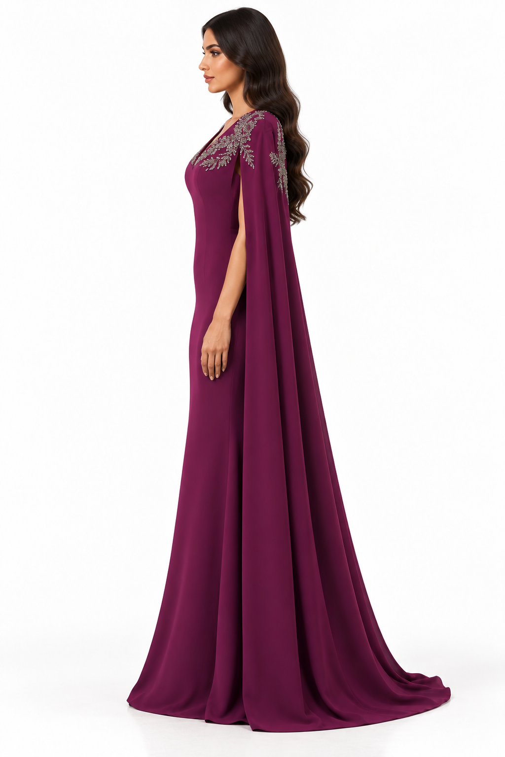 Embellished Cape Gown - Amethyst