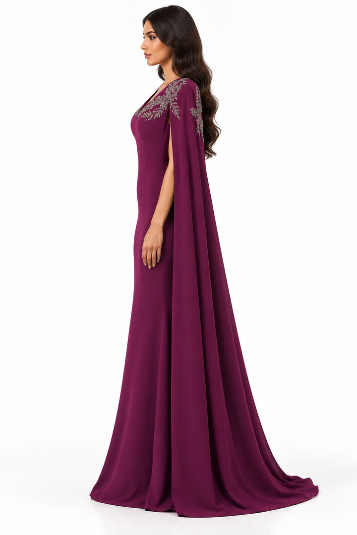 Embellished Cape Gown - Amethyst