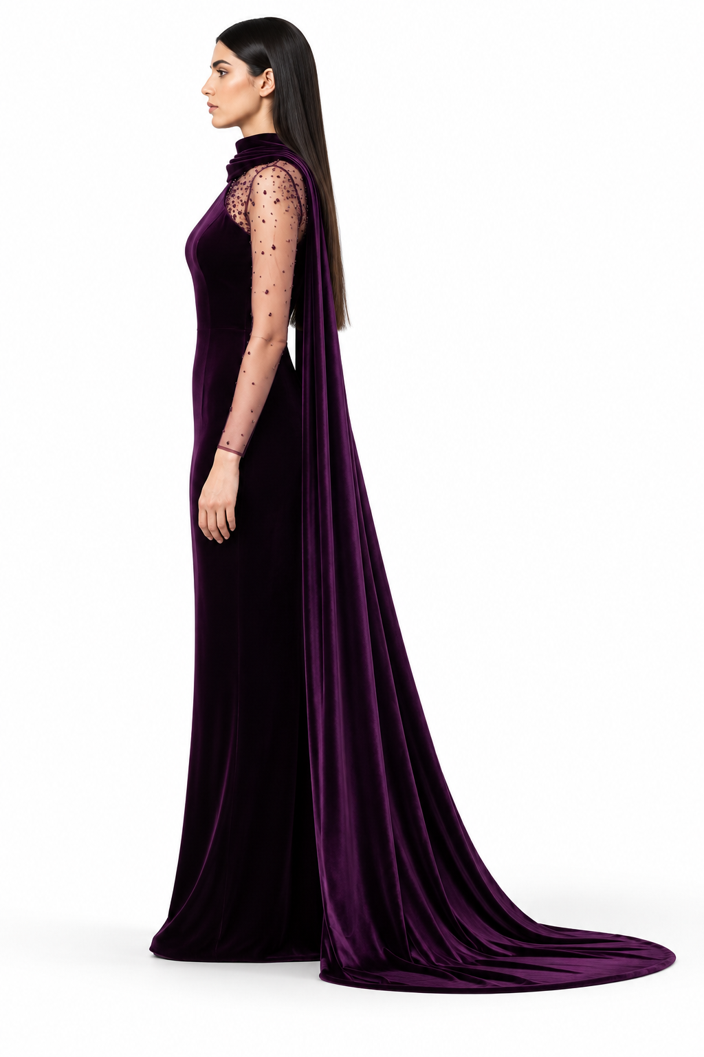 Velvet Cape Gown - Aubergine