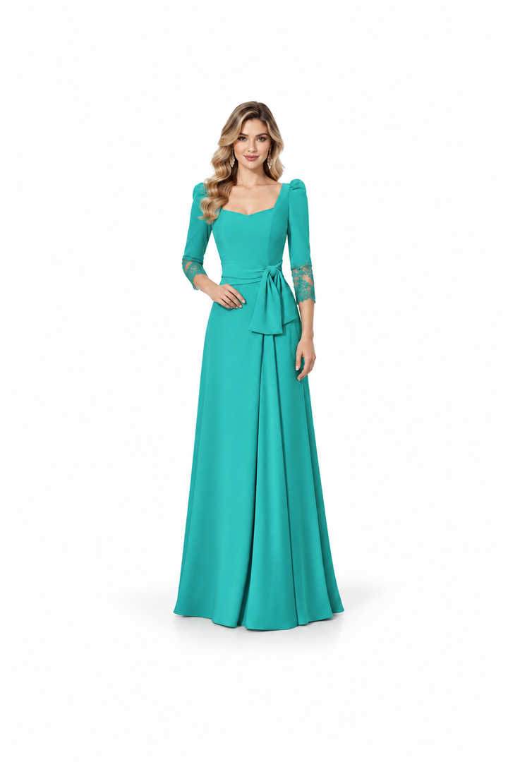 Lace Sleeve Gown - Turquoise