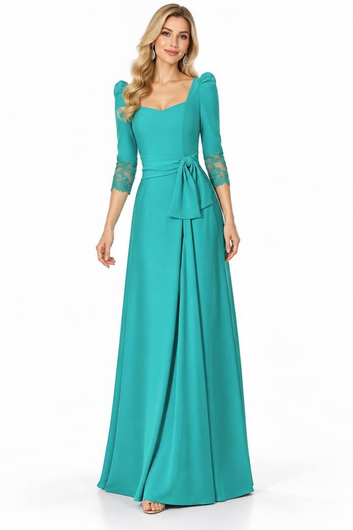 Lace Sleeve Gown - Turquoise